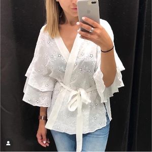 Zara White Eyelet Wrap Shirt